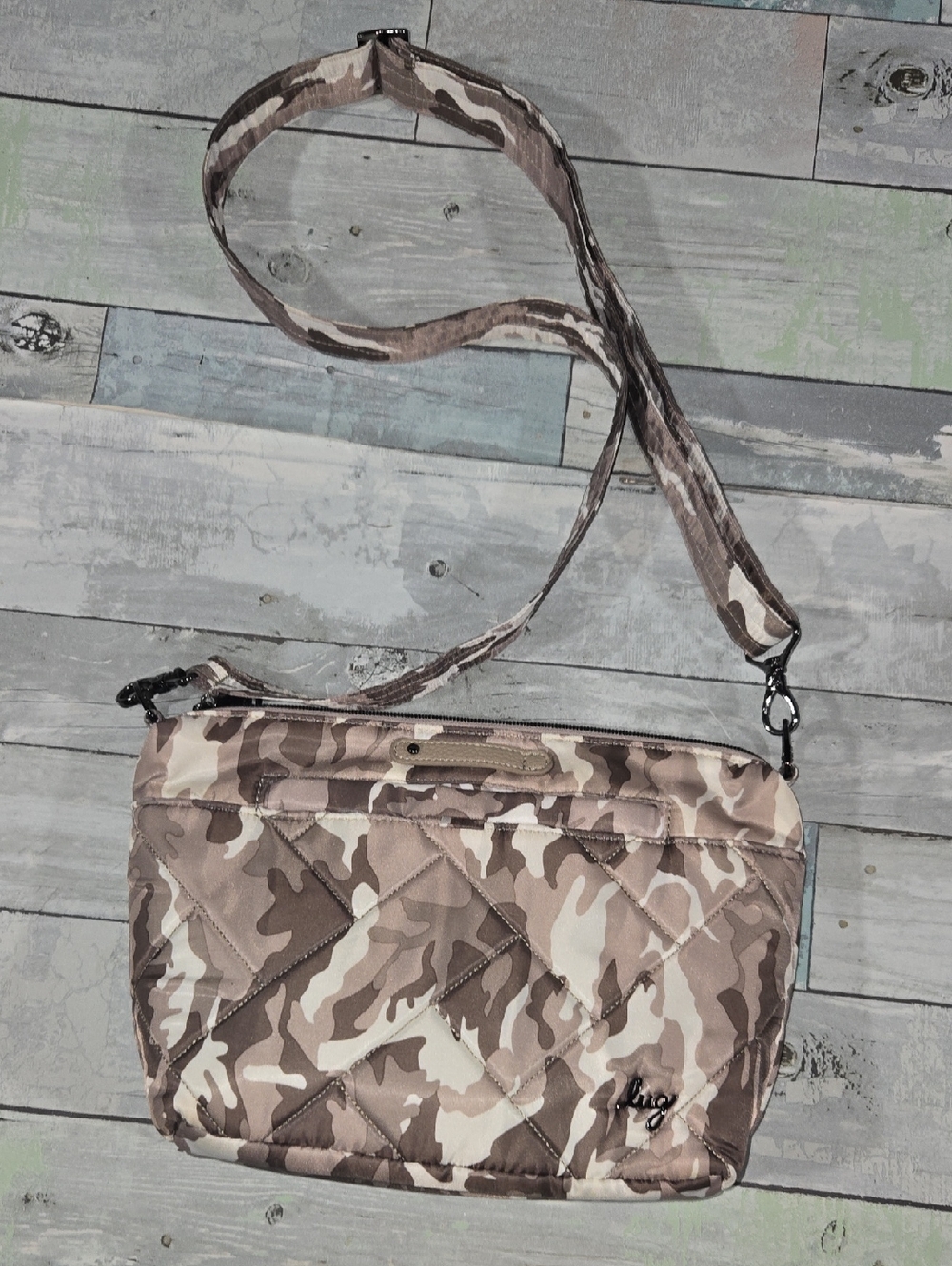 Lug Flare Quilted Beige Camo Crossbody Bag